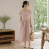 Summer new Japanese-style commuting simple V-neck one-shoulder short-sleeved loose and artistic mid-length dress for women 111722319 details Picture